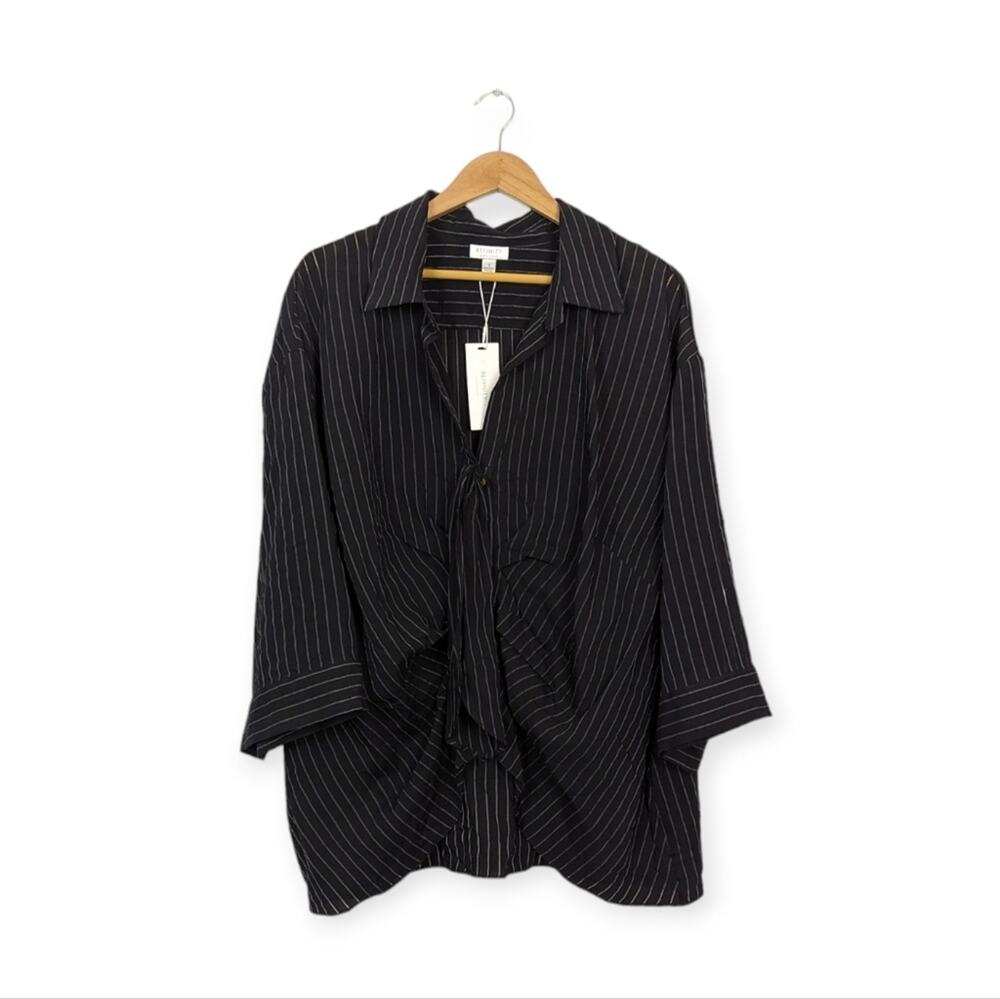 City Chic Veronica Tunic 16W Black Stripe Wrap V Neck Plus Size